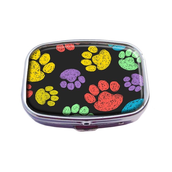 Guojew Custom Fashion Square Pill Box Tablet Holder Pocket Purse Organizer Case Decoration Box (Cute Colorful paw Prints)