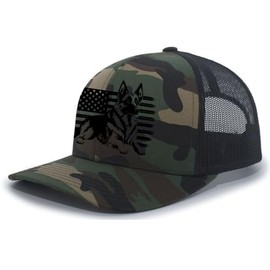 Trenz Shirt Company Mens Patriotic Distressed German Shepherd Rugged USA Flag Mens Mesh Back Trucker Hat-Army/Black