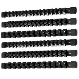 ALOANES 6 PC ABS Socket Organizer, 1/2 inch, 3/8 inch and 1/4 inch Drive Socket Rail Holders, Heavy Duty Socket Racks, Black Rails with Black Clips