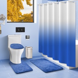 Light Blue Bathroom Sets with Shower Curtain and Rugs Waterproof Shower Curtain Sets 1 Piece and Soft Bathroom Rugs Sets 3 Piece for Luxury Bathroom Decor Set