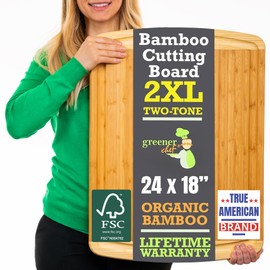 GREENER CHEF 24 Inch Bamboo Cutting Board with Lifetime Replacement - 2XL Extra Large Wooden Butcher Block for Kitchen, Stove Top, Meat, Vegetables, and Charcuterie with Deep Juice Grooves
