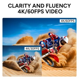 SJCAM SJ6Pro 4K60fps 24MP Dual Screen Action Cam with WiFi, 6-aixs Gyroscope Stabilizer,165° FOV 8X Zoom, Underwater 30m Waterproof Camera with 2X 1000mAh/64G Card/Vehicle Kits