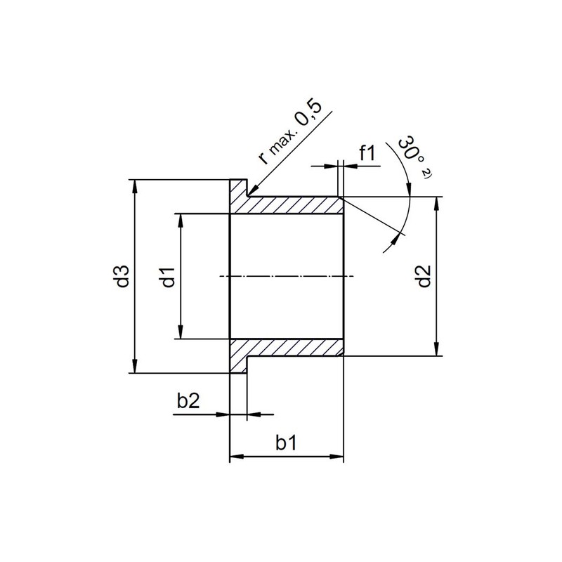 Plain bearing with collar GFM-2830-36, diameter d1 = 28 mm,