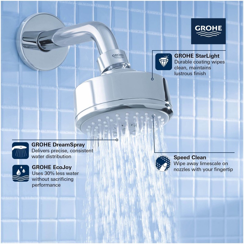 GROHE Tempesta Cosmopolitan 100 1 Spray Shower Head, Starlight Chrome