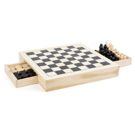 small foot Spiele-Set Schach, Dame & Mühle aus Holz, 3 Spiele-Klassiker im Set, Holzbox zum Mitnehmen, Art.-Nr. 11208