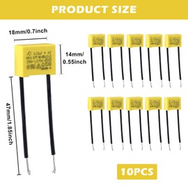 Pack of 10 Suppression Capacitors, Safety Capacitors, LED Suppressor Capacitor, Radial for Flashing Safety, Lamps Suppression Capacitor, 0.22µF, 275V AC X2 Radial