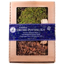 SuperMoss (90446 Orchid Potting Kit with Preserved Mountain Moss, Orchid Bark, Stakes, and Clips - Indoor Plant Accessories for Growing and Supporting Orchid Plants Live, 120 Cubic Inch (Appx 4oz)
