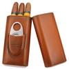 AMANCY Premium 3- Finger Brown Leather Cigar Case, Cedar Wood