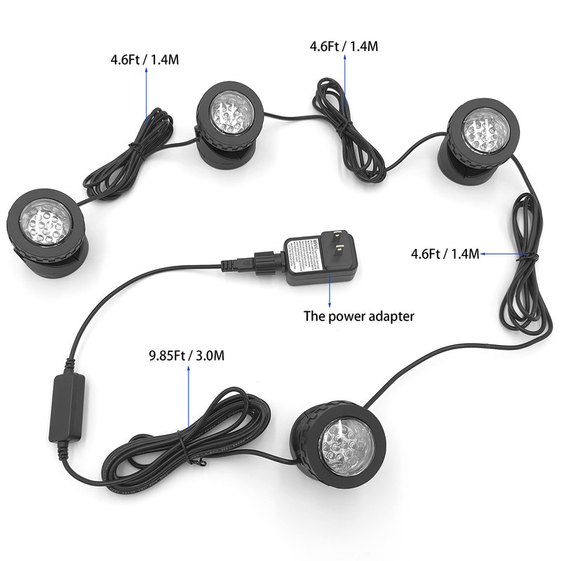 TENSUL RGB Pond Lights with Timer, IP68 Waterproof Underwater Dimmable