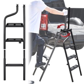 POKIAUTO 42" Foldable and 360° Rotatable Tailgate Ladder with Handrail for Pickup Truck, Universal Folding Tailgate Step Ladder w/Grab Handle for Pickup Truck Accessories