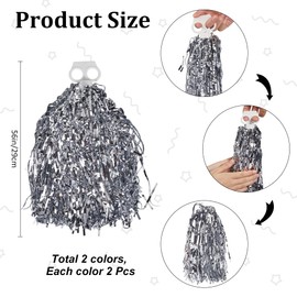 CREATCABIN 2 Set Cheerleading Pom Poms Metallic Foil Plastic Pom Poms with Handle for Game Sports Squads Dancing Party Football Basketball Club Spirit Sports Stage Performance Celebration Purple