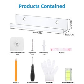 Goxiry Pack of 8 Vinyl Record Wall Brackets, 12 Inch Acrylic Wall Shelf, Transparent, Transparent Floating Shelf for Vinyl, Albums, Photos Books, Sturdy Storage Decor