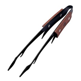 Captain Stag UG-3321 Outdoor BBQ Tongs, Black Deer Tongs, 9.8 inches (25 cm), Replacement Hook, Stainless Steel, Fluorine Resin Treatment, Wood Grip, Black