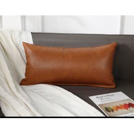 NUYECY Faux Leather Lumbar Pillow Cover 12 x 22 Inch,Decorative Long Lumbar Pillow Cover for Bed Sofa Couch Farmhouse Livingroom,Vegan Brown
