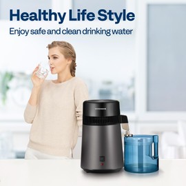 VIVOHOME Water Distiller Countertop 1.6 Gallon/4L 900W Distilled Water Machine with Smart Switch Purifier Filter for Home Office, Black