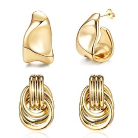 4PCS Gold Statement Earrings, C Shape Chunky gold chunky earrings for women, Geometric Dangle Chunky Gold Earrings for Women Girl Jewelry Gift