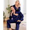 SWOMOG Men Pajamas Matching Pajamas Set Silk Satin Women Pj
