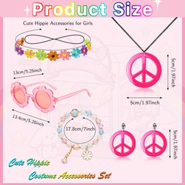 Dwieey 8 Pcs 60s 70s Outfits for Kids Girls Hippie Costume Disco Outfits Fringe Vest Peace Sign Earring Accessories Set