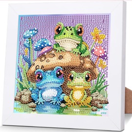 Frog Diamond Art Kits for Kids with Frame,Mushroom Diamond Art for Kids Ages 8-12,Frogs Diamond Painting Kits for Kids with Beautiful Package for Gift Home Wall Decor(7x7inch)