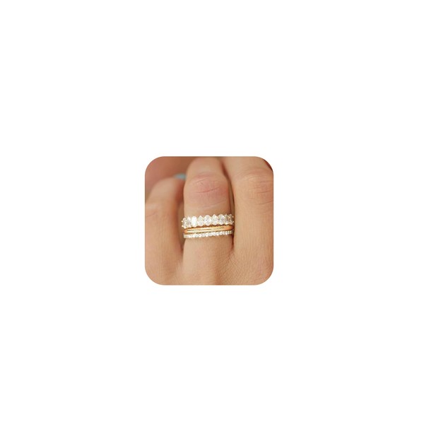Gold Rings for Women Non Tarnish Dainty Stackable Cubic Zirconia