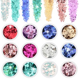 ALIIP Chunky Glitter, 12 Colors Luminous Festival Glitter with Gel, Face Glitters, Nail GlitterPowder, Holographic Cosmetic Glitters for Face Body Eye Hair Nail and DIY Art #02