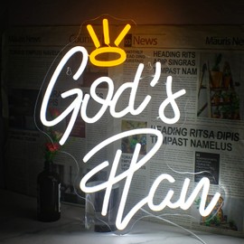 Horseneon God's Plan Neon Led Sign, God Neons Sign for Wall Decor, White Letter Neon Lights Signs with USB Powered for Bedroom, Living room, Wall Art Decoration