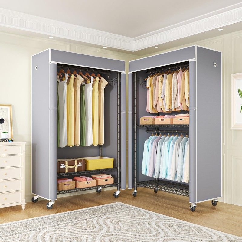 FUTASSI Black Clothing Rack with Grey Cover, P1C Rolling Closets