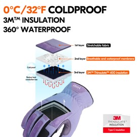 [Vgo...] SL7471FLWP Thermal Gardening Gloves, Rose Gloves, Synthetic Leather, Fleece-Lined, Gardening Gloves, Splash Prevention, Touch Panel Compatible, Gardening Supplies, Work Gloves (Purple, S)