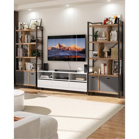 armocity Bookshelf with Drawers - 5 Tier Tall Bookcase Geometric Modern Book Shelf Display Standing Bookshelves with Storage for Living Room, Bedroom Home Office, Rustic Brown