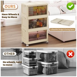 Fejrpkn 3 Tier Stackable Plastic Storage Bins with Lids 58QT, Collapsible Closet Organizers and Storage with Wheels, Folding Storage Boxes, Closet Organizers and Storage for Living Room,Office,Dorm