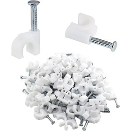 Bonsicoky 100 Pcs Half Clamp J-Hook with Nail, Cable Tacks Pex Hangers for Tubing Pipe Fixing Wire, 8mm, White