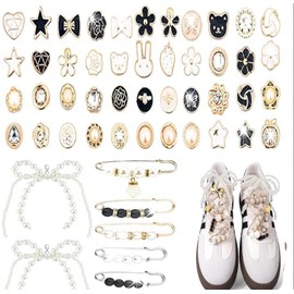 Yeanifeana 48Pcs para calcetines encantos de calcetines de basura Pins brode perla brode de seguridad, brode de calcede de oro Bling accesorios encantos de zapatos para mujeres ropa de vestido (48)