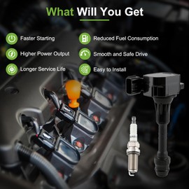partszen UF349 Ignition Coils Spark Plugs 8 pcs Fit for Nissan Maxima Murano Altima Quest 350Z Pathfinder Xterra Frontier Equator NV1500 NV2500 NV3500 Infiniti G35 FX35 M35 QX4 I35 2001-2012