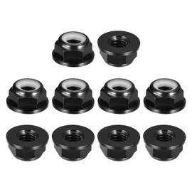 sourcing map Nylon Insert Hex Lock Nuts, 10pcs - M6 x 1mm Aluminum Alloy Self-Locking Nut, Anodizing Flange Lock Nut for Fasteners (Black)