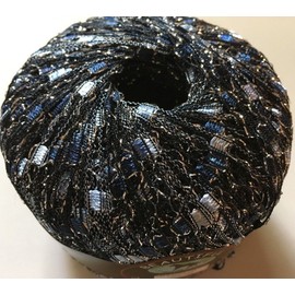 Neptune Glitz Ladder Ribbon Yarn Dark Horse Beautiful #B108 Blues Silver + Metallic Ladder