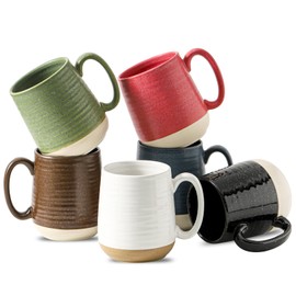 Hasense Ceramic Coffee Mugs Set of 6, 15 oz Large Porcelain Mugs with Handle for Women Men, Colorful Coffee Cups for Latte, Tea, Cappuccino, Microwave & Dishwasher Safe