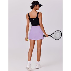PINSPARK Womens Golf Skirt High Waisted Athletic Skirts A-line Golf Skirt for Running Sports Workout Pickleball, Purple Large