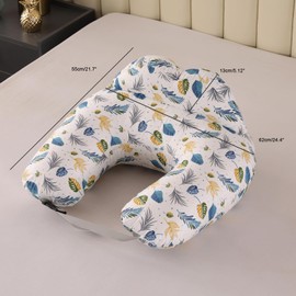 VASSVIO Nursing Pillow, Maternity Breastfeeding Pillow for Mom, Removable Cotton Cover, Adjustable Waist Strap and Safety Fence Baby Feeding Pillow, Leaf Pattern