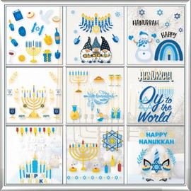 9 Sheets Hanukkah Window Clings Chanukah Static Window Stickers, Happy Hanukkah Words Menorah Candles Star of David Window Decals for Jewish Party Hanukkah Holiday Indoor Window Decoration Supplies