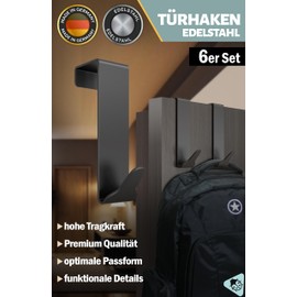 Menz Premium Door Hooks Set of 6 Black Door Hooks for Hanging with High Load Capacity Functional Coat Hooks Door as Door Coat Rack for Hanging, Door Hook Rail for Hanging