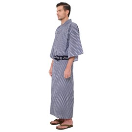 Koremono Mens Asanoha Yukata, Lightweight Summer Robe, 100% Cotton, Made in Japan (Wide Fit, US, Alpha, XX-Large, Big, Regular)