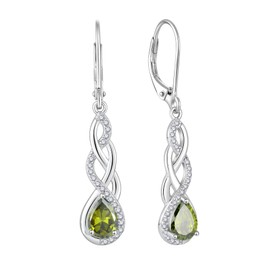 Inpasne Infinity Leverback Earrings 925 Sterling Silver Teardrop Dangle Drop Earrings Peridot August Birthstone Earrings Twisted Jewelry for Women Mom Her Wife