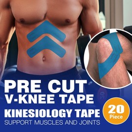 CISOOTI V-Knee Kinesiology Tape Precut Strips – 2 Inch Wide Waterproof Athletic Tape for Shoulders, Knees, and Muscles, Versatile Body Tape, 20 Count (Blue Color)