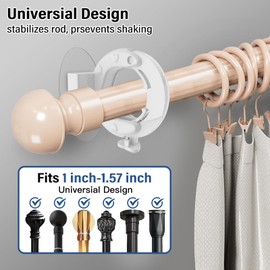 Adhesive Curtain Rod Holders,No Drill Curtain Rod Bracket, Removable Curtain Rod Holder,Adjustable Curtain Rod Brackets for Wall (Upgraded White 6 PCS)