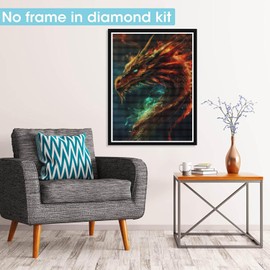 Pavemlo Diamond Painting Kits, Green-Eyed Dragon, DIY 5D Diamond Embroidery Painting Kits Animal, Full Drill Crystal Set, Rhinestone Embroidery Pictures, DIY Diamond Painting for House Wall