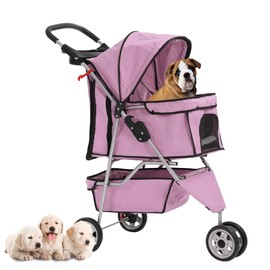 Dog Stroller,Travel Folding Pet Stroller for Small Medium Dog Cat Jogger Stroller with Storage Basket Removable Cup Holders (Pink, 3 Wheels)