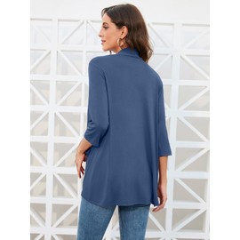 HIYIYEZI Women's Lightweight Kimono Cardigans Loose Fit 3/4 Sleeve Beach Cover Up with Side Pockets (X-Large, Denim Blue)