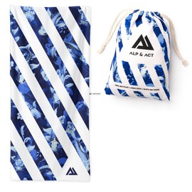 ALP & ACT XXL Beach Towel 200 x 90 cm - 100% Recycled Microfibre - Extra Light and Quick Drying - Large Microfibre Towel for Holidays and Beach - Bath Towel with Cotton Bag - Blue