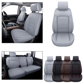 LUCKYMAN CLUB Chevy Silverado/Sierra Seat Covers X04-S3 Full Set, Fit 2007-2013&2019-2024 1500/2008-2014&2020-2024 2500 HD/3500 HD Crew Cab with Water Proof Faux Leather (Full Set, Gray)