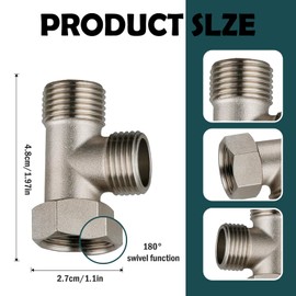 Pack of 2 3-Way Valve, Angle Valve, 3/8 1/2 Inch Adapter, T Piece Water Connection Distributor, Nickel-Plated Diverter Valve for Tap, Washing Machine, Washbasin, Shower Hose